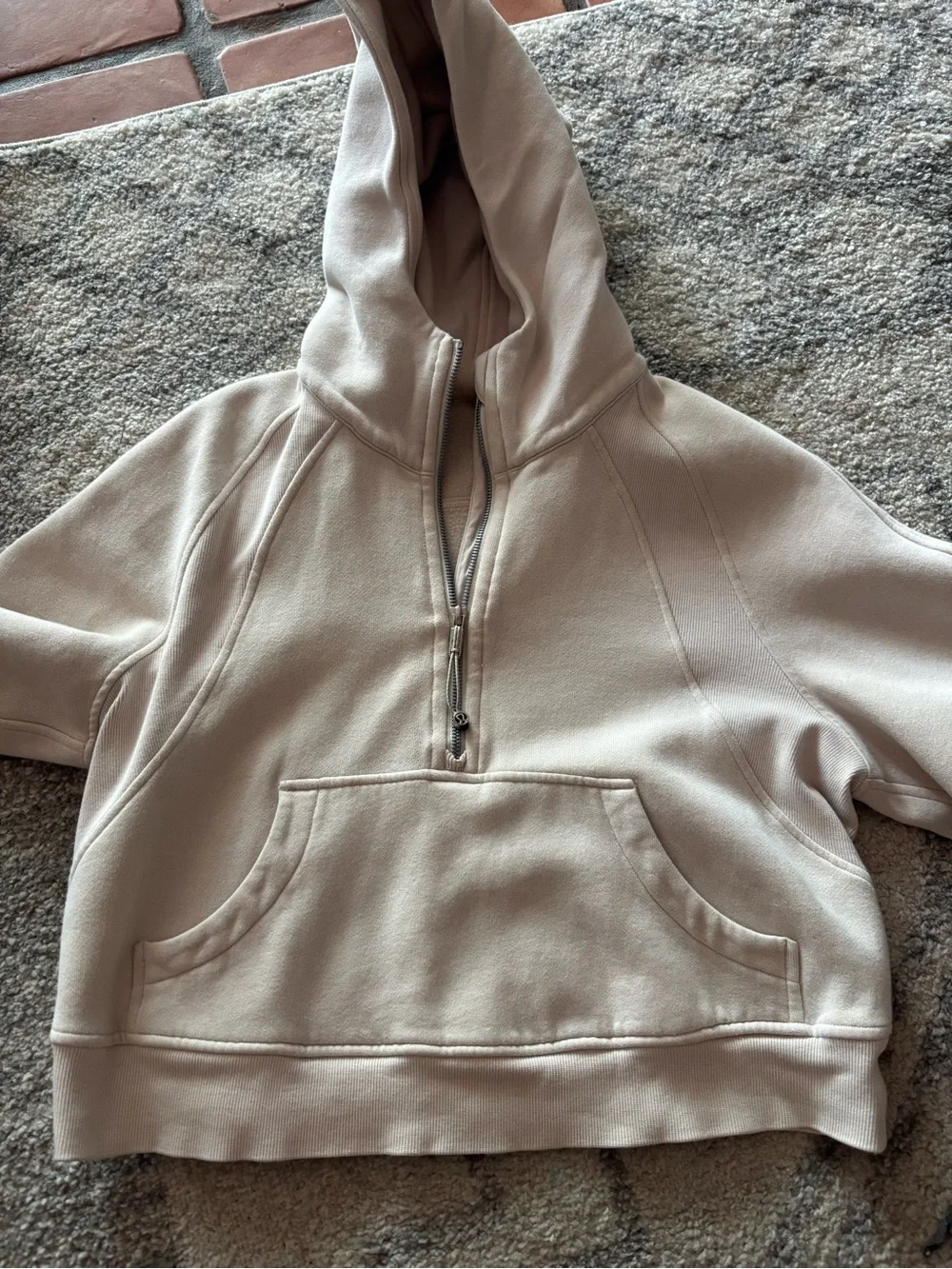 lululemon athletica beige/cream cropped half-zip hoodie